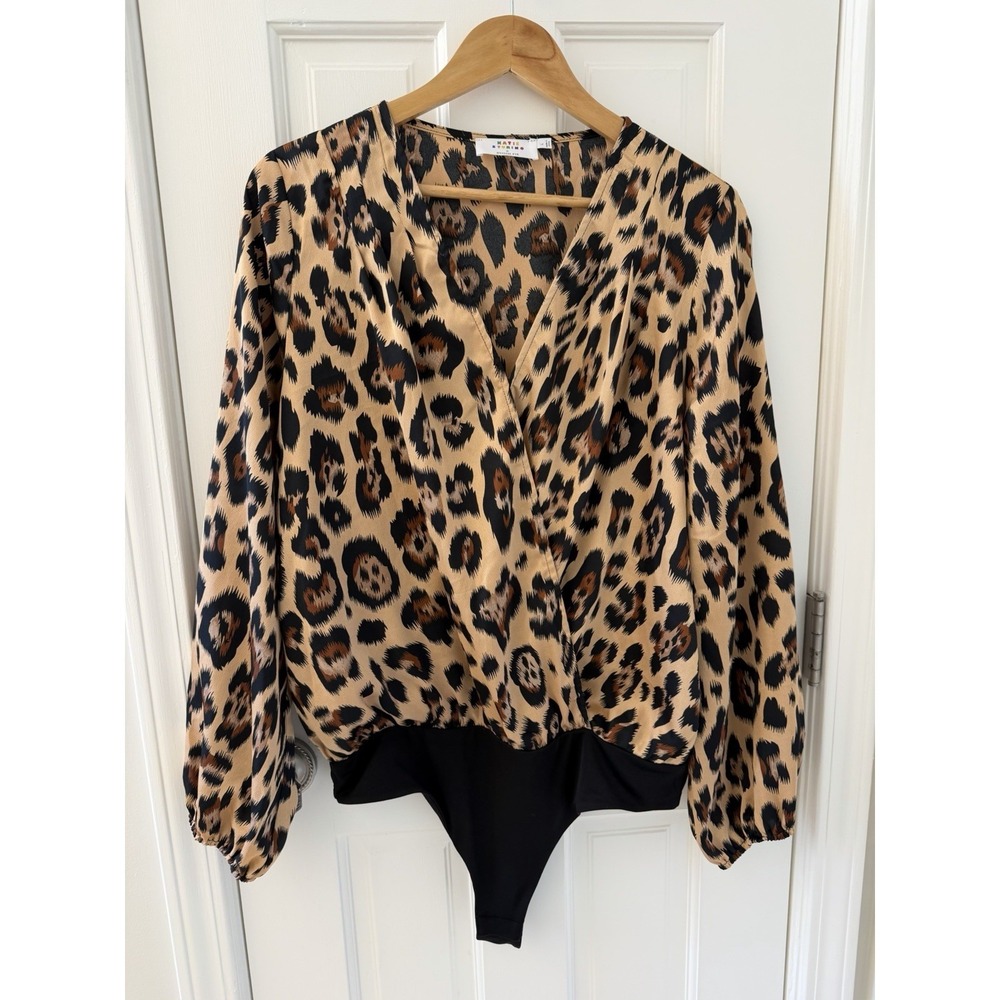 Katie Sturino x Stitch‎ Fix Leopard Print Bodysuit Blouse Women's Size L